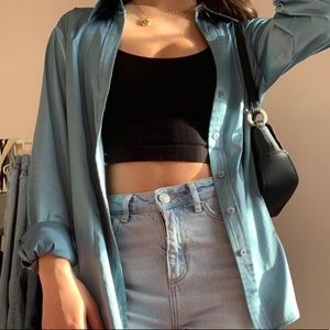 Blue satin button down ✨